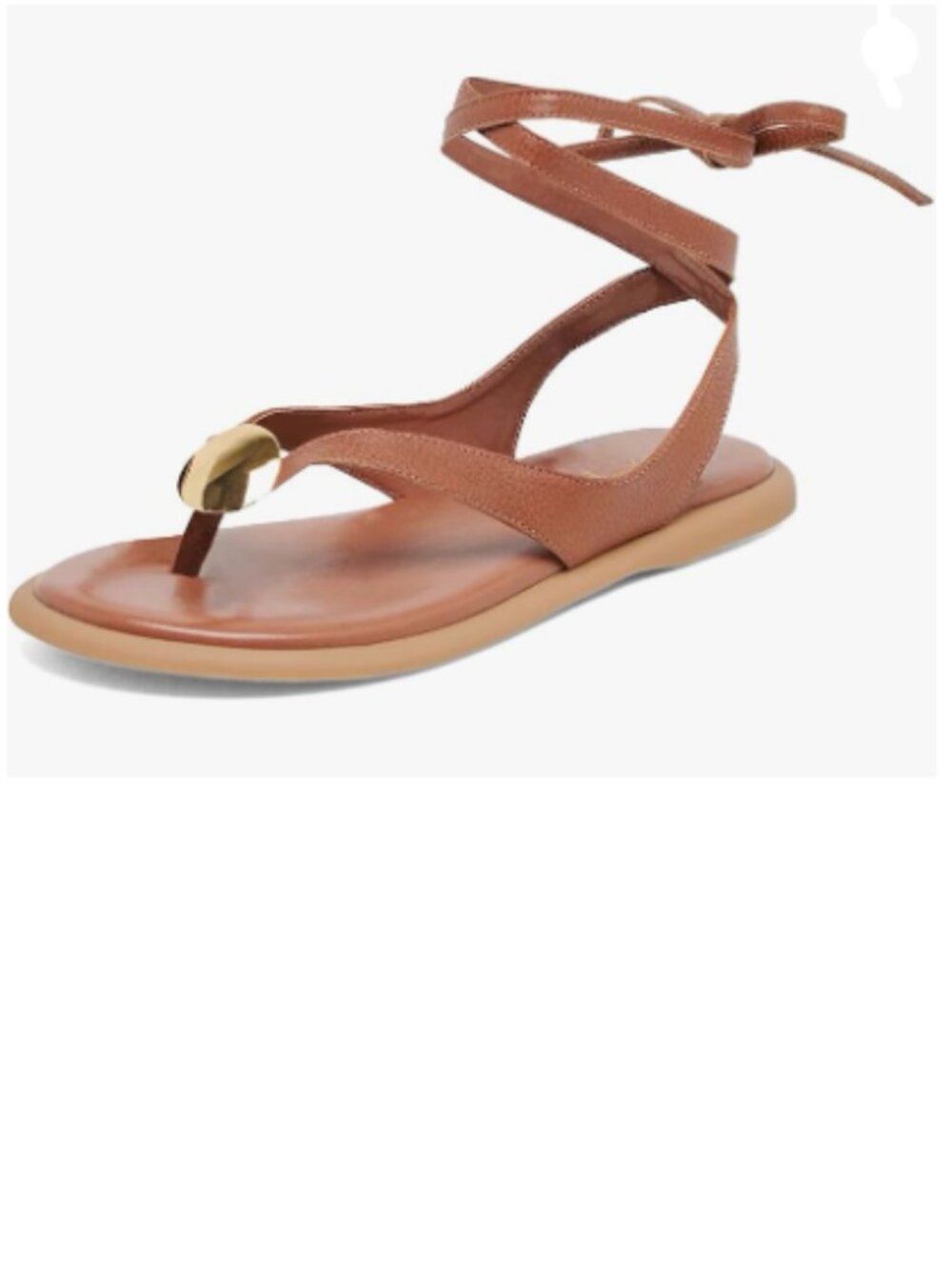 XYD Brown Open Toe Metal Gold Hardware Flip Flops Ankle Wrap Lace-up Flat Sandal